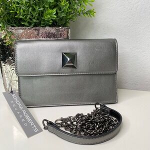 Sondra Roberts Squared Studded Chain Strap Crossbody‎ Clutch Evening Bag Silver